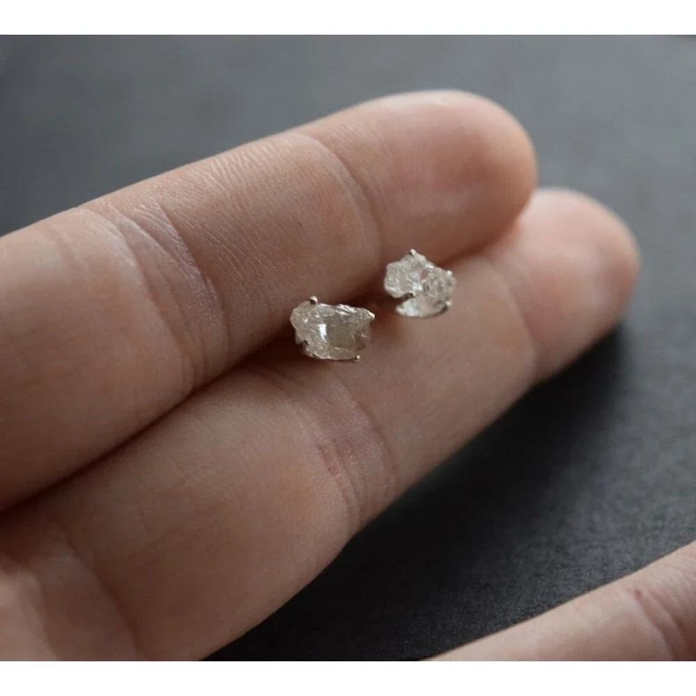 Raw Lake County Diamond Stud Earrings, Sterling Silver